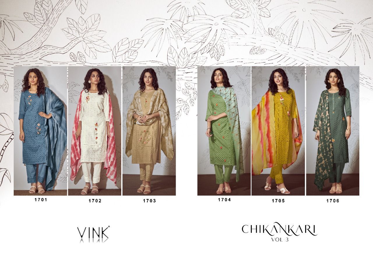 Vink Chikankari 3 Exclusive Wear Wholesale Readymade Suit Collection
